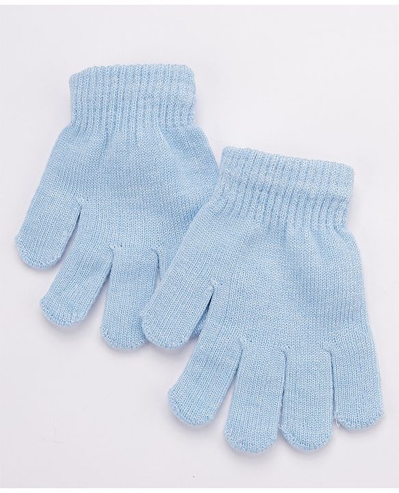 Babyhug Woollen Cap and Gloves Set with Headband Solid Colour Pattern Blue - Diameter 10 cm