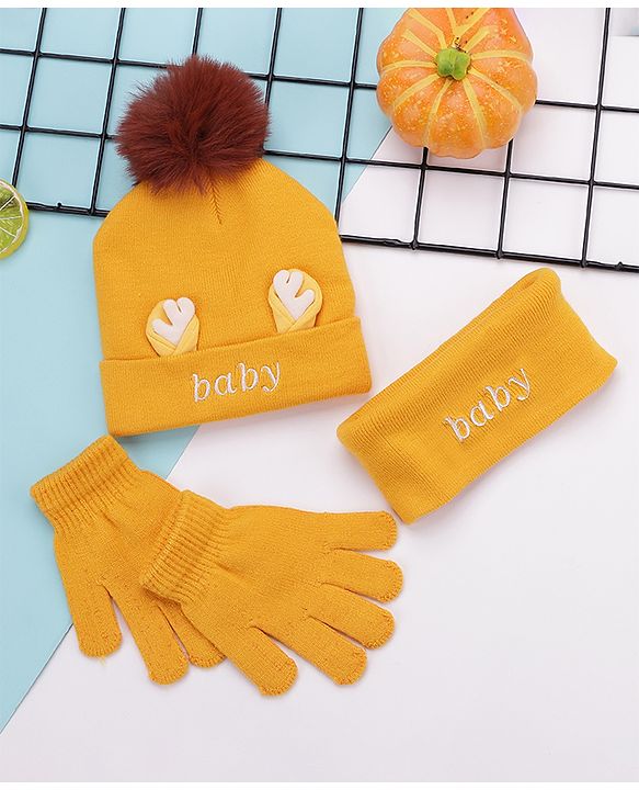 Babyhug Woollen Cap & Gloves With Headband Sky Blue - Diameter 10 cm