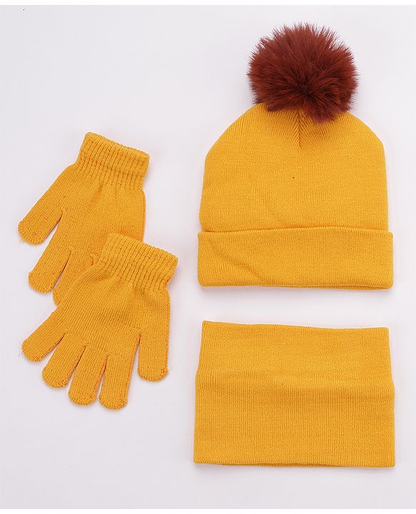 Babyhug Woollen Cap & Gloves With Headband Sky Blue - Diameter 10 cm