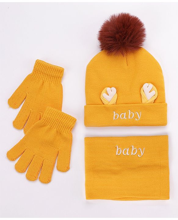 Babyhug Woollen Cap & Gloves With Headband Sky Blue - Diameter 10 cm