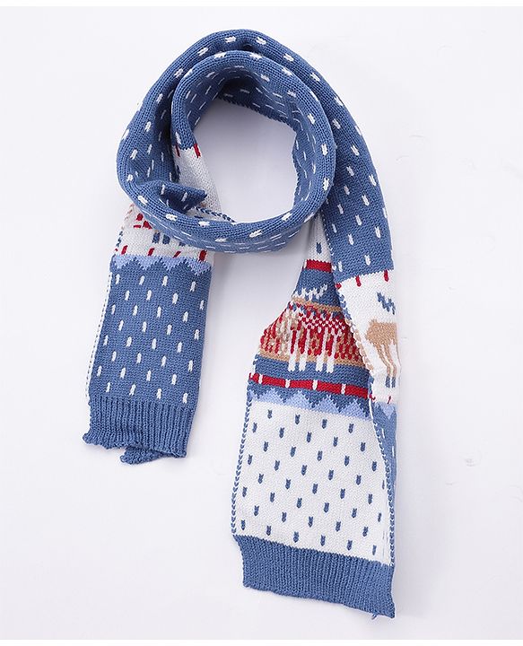 Babyhug Woollen Cap Gloves With Muffler Blue - Cap Diameter 11 cm