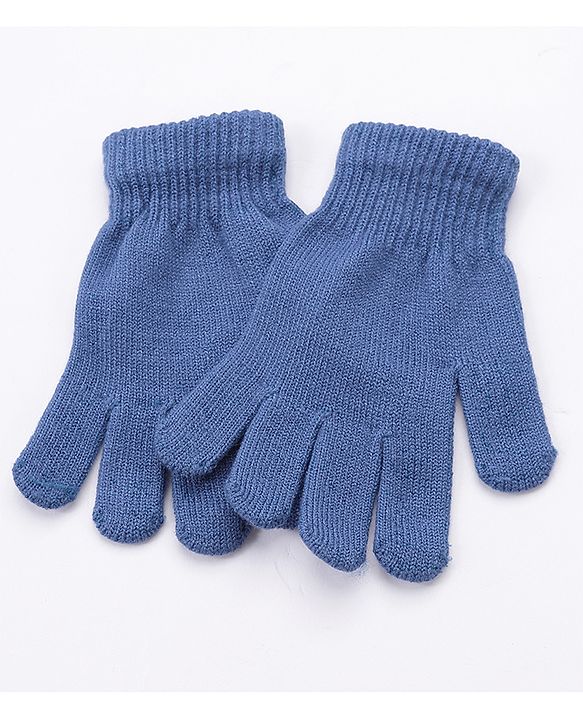 Babyhug Woollen Cap Gloves With Muffler Blue - Cap Diameter 11 cm