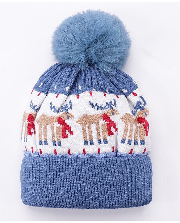 Babyhug Woollen Cap Gloves With Muffler Blue - Cap Diameter 11 cm
