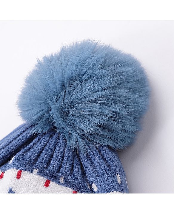 Babyhug Woollen Cap Gloves With Muffler Blue - Cap Diameter 11 cm