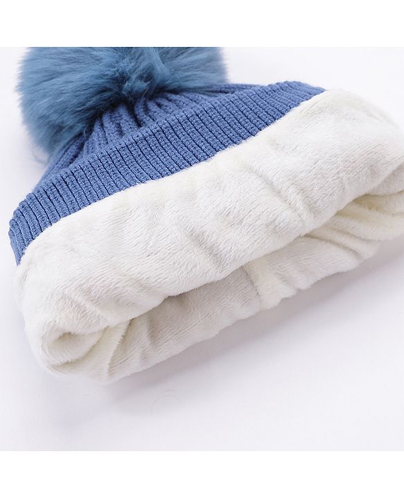Babyhug Woollen Cap Gloves With Muffler Blue - Cap Diameter 11 cm