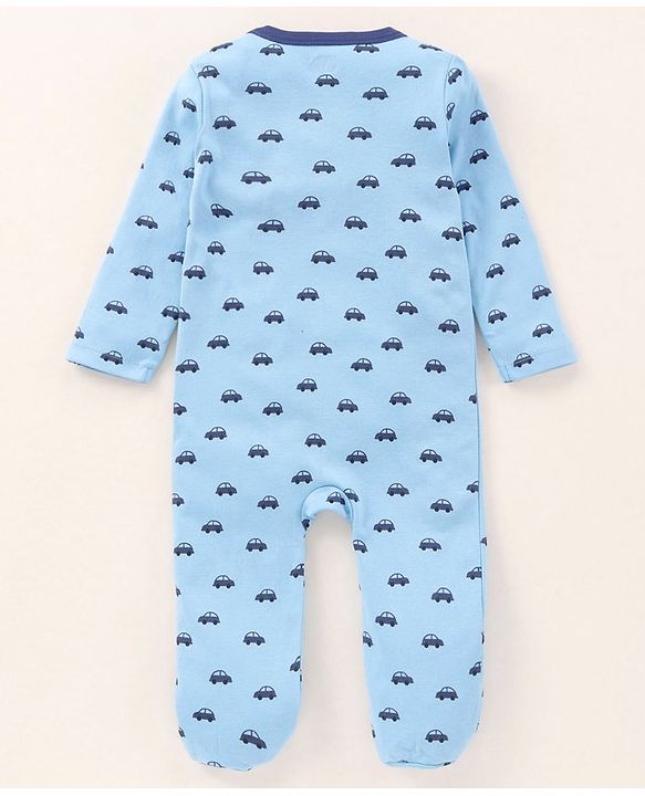 Babyhug Full Sleeves Sleepsuit Car Print - Blue