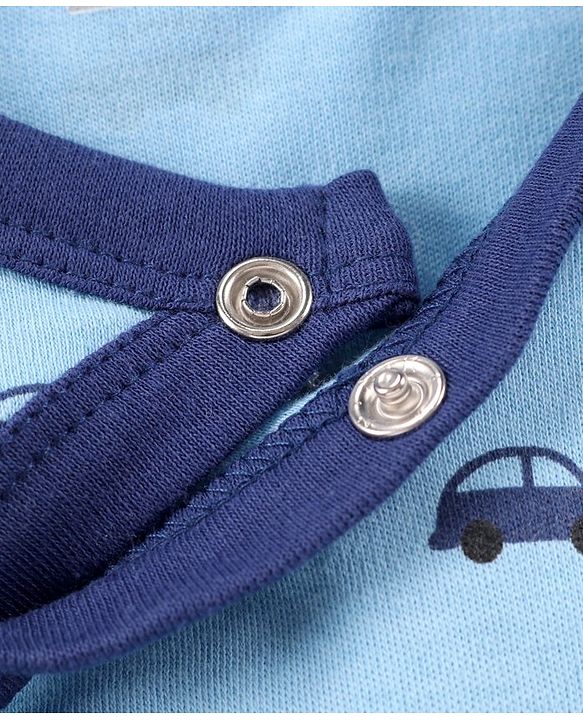 Babyhug Full Sleeves Sleepsuit Car Print - Blue