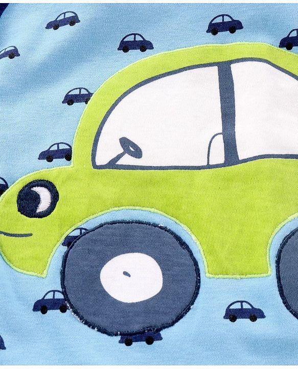Babyhug Full Sleeves Sleepsuit Car Print - Blue