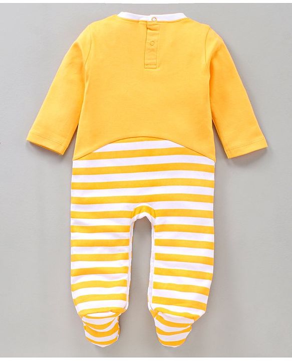 Babyhug Full Sleeves Footed Sleepsuit Tiger Print - Yellow
