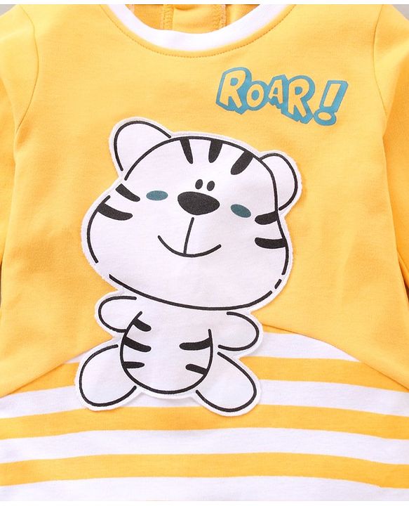 Babyhug Full Sleeves Footed Sleepsuit Tiger Print - Yellow