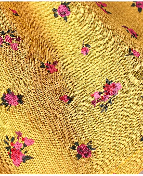 Babyhug 100% Rayon Sleeveless Printed Top with Smocking & Frill Detailing - Yellow