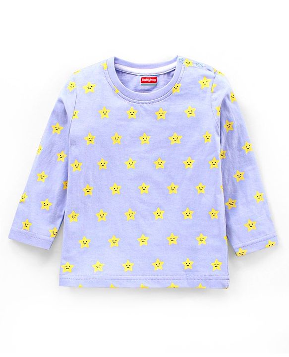 Babyhug Full Sleeves Night Suit Star Print - Blue