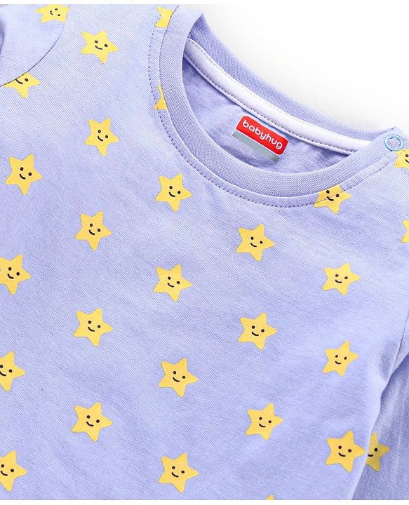 Babyhug Full Sleeves Night Suit Star Print - Blue