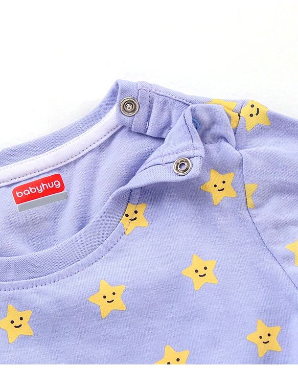 Babyhug Full Sleeves Night Suit Star Print - Blue