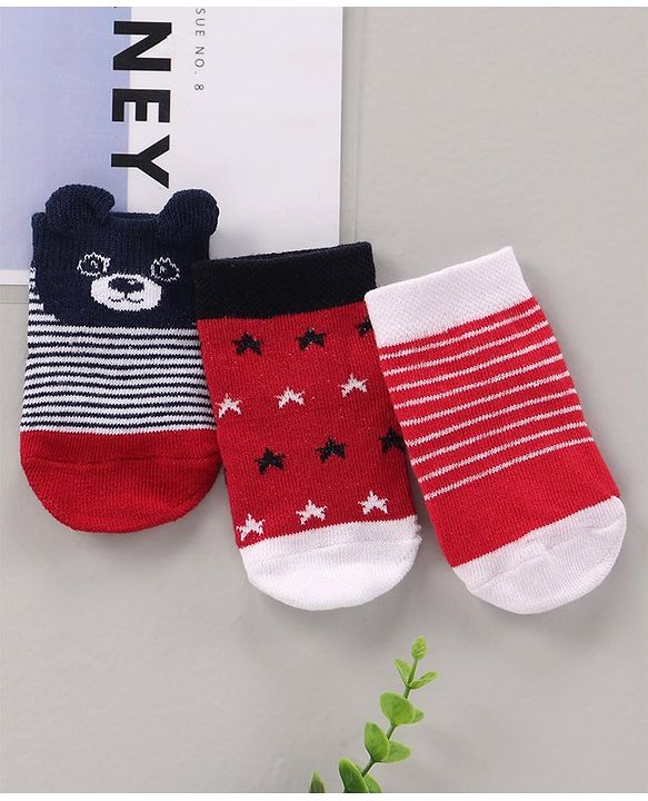 Cute Walk by Babyhug Cotton Knit Regular Length Antibacterial Socks Multi Design Pack Of 3 - Multicolour