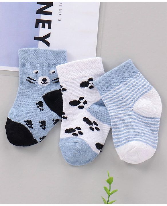 Cute Walk by Babyhug Cotton Knit Regular Length Antibacterial Socks Multi Design Pack Of 3 - Multicolour