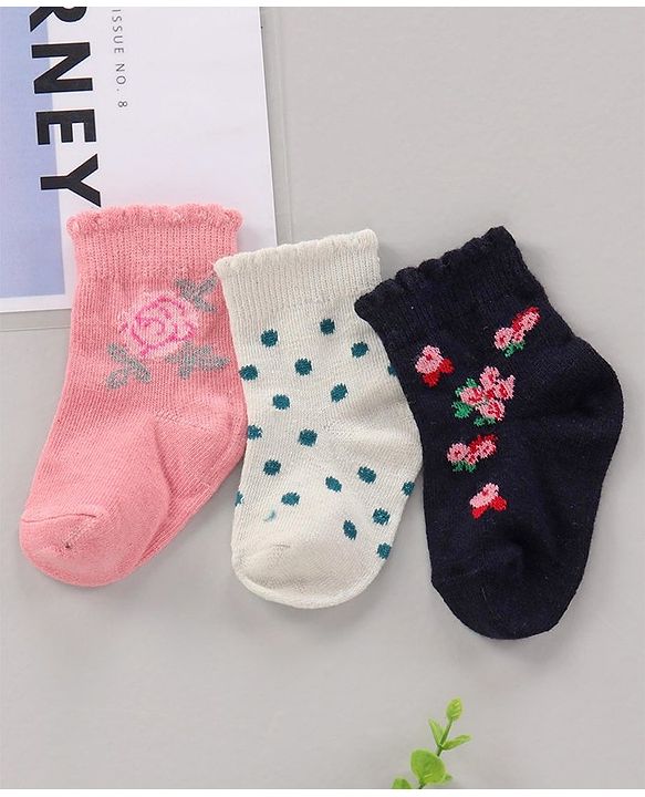 Cute Walk by Babyhug Cotton Knit Regular Length Antibacterial Socks Multi Design Pack Of 3 - Multicolour