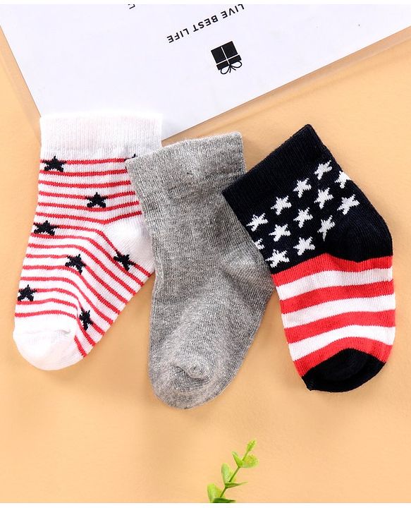 Cute Walk by Babyhug Ankle Length Antibacterial Cotton Socks Pack Of 3 - Multicolour