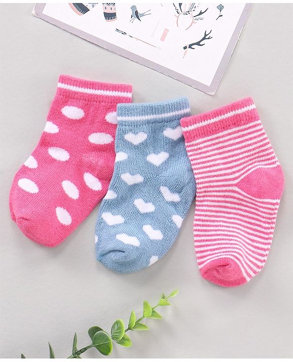 Cutewalk By Babyhug Anti Bacterial Ankle Length Socks Multi Design Pack Of 3 - Multicolour