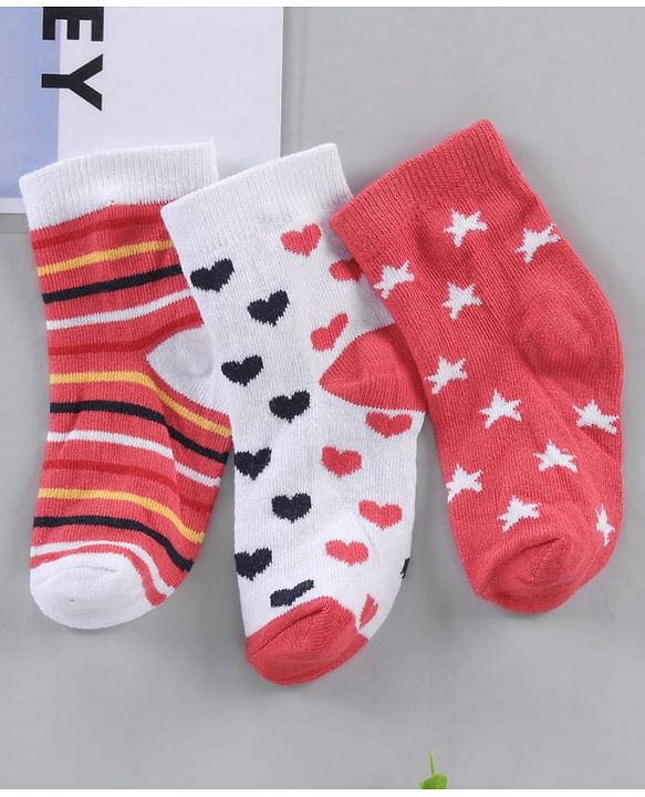 Cute Walk by Babyhug Cotton Knit Ankle Length Antibacterial Socks Multi Design Pack Of 3 - Multicolour