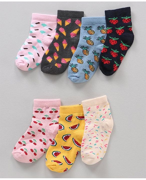 Cute Walk by Babyhug Anti Bacterial Ankle Length Socks Watermelon Print Set Of 7 - Multicolor
