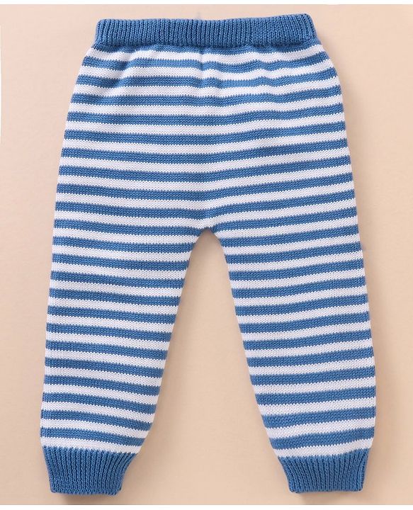 Babyhug 100% Organic Cotton Full Sleeves Baby Sweater Set With Cap Stripes Design- Blue