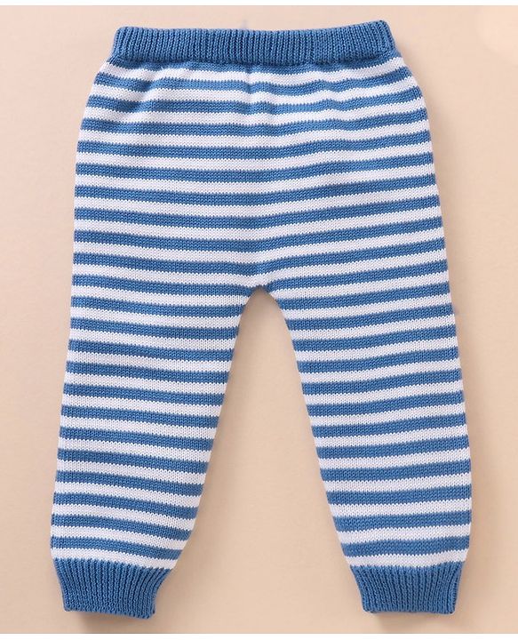 Babyhug 100% Organic Cotton Full Sleeves Baby Sweater Set With Cap Stripes Design- Blue