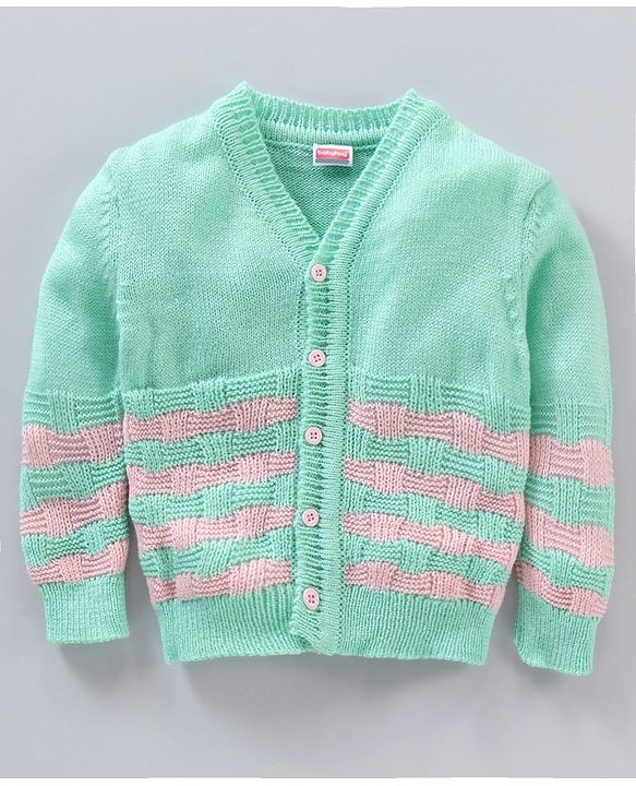 Babyhug Full Sleeves Striped Sweater Set - Green