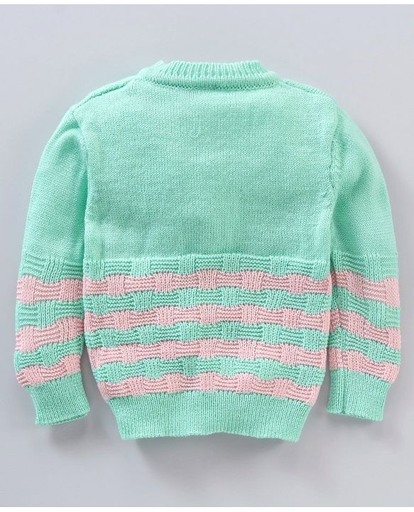 Babyhug Full Sleeves Striped Sweater Set - Green