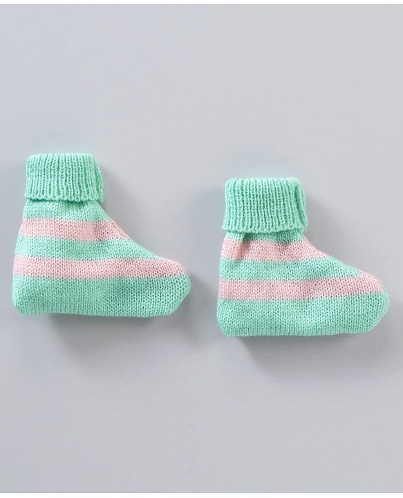 Babyhug Full Sleeves Striped Sweater Set - Green