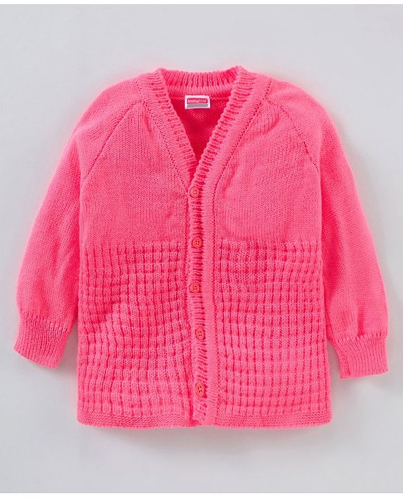 Babyhug Cotton Full Sleeves Solid Sweater Set - Dark Pink