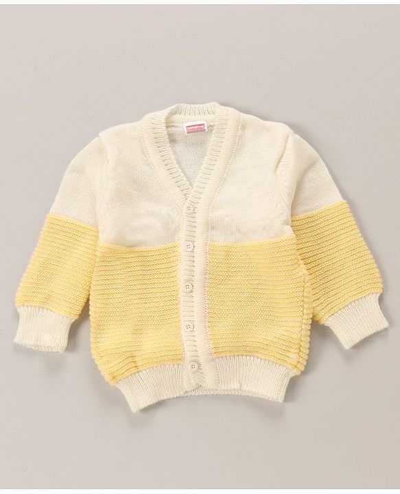 Babyhug Full Sleeves Cotton Sweater Set With Cap Stripes Design- Yellow