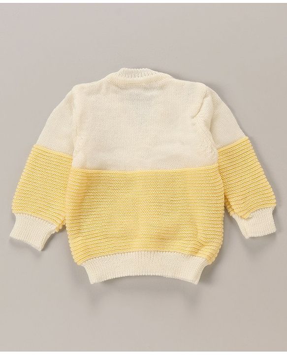 Babyhug Full Sleeves Cotton Sweater Set With Cap Stripes Design- Yellow