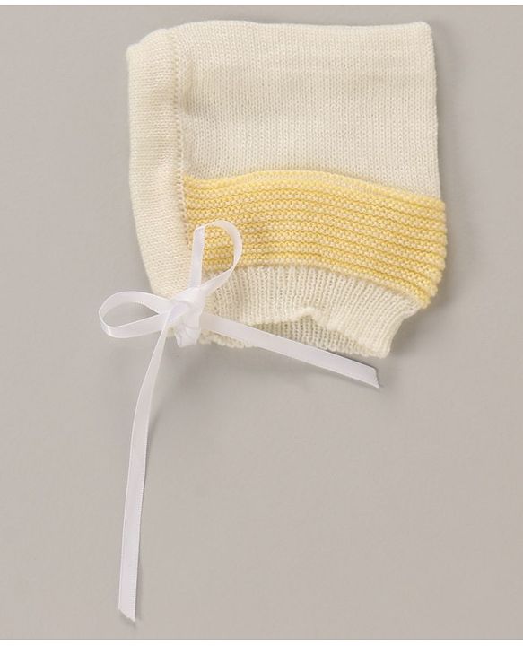 Babyhug Full Sleeves Cotton Sweater Set With Cap Stripes Design- Yellow