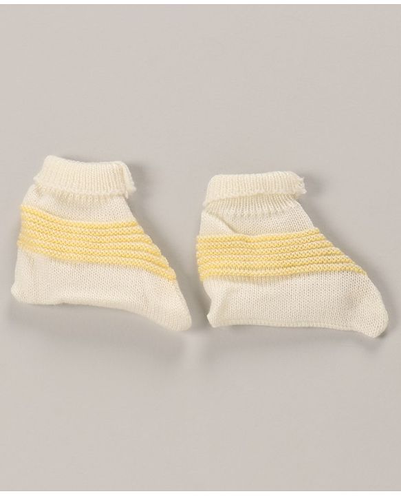 Babyhug Full Sleeves Cotton Sweater Set With Cap Stripes Design- Yellow