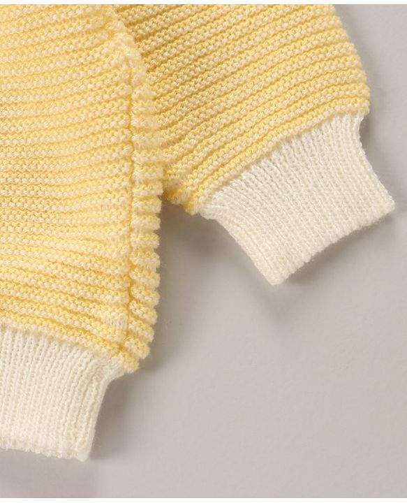 Babyhug Full Sleeves Cotton Sweater Set With Cap Stripes Design- Yellow