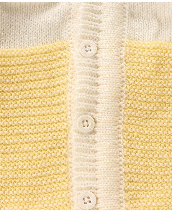 Babyhug Full Sleeves Cotton Sweater Set With Cap Stripes Design- Yellow