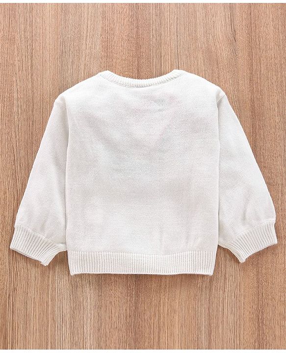 Babyhug Full Sleeves Embroidered Sweater- White