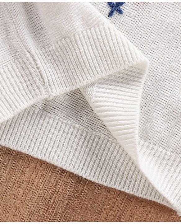 Babyhug Full Sleeves Embroidered Sweater- White