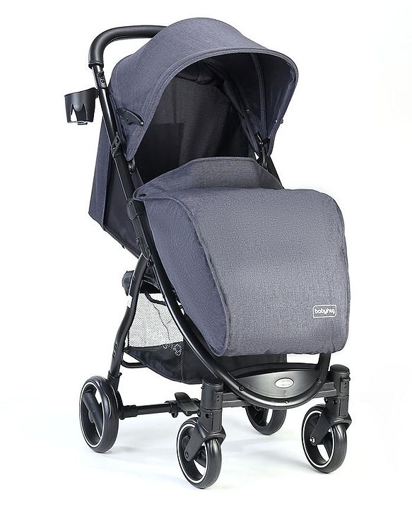 Babyhug Imperial Stroller With Foot Cover And Mosquito Net - Dark Grey| Reclining Backrest| Linked Rear Wheel Brake| Swivel Wheels with Lock| Storage Basket| Compact Fold| Adjustable Canopy