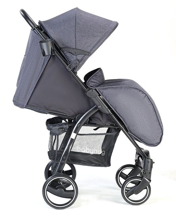 Babyhug Imperial Stroller With Foot Cover And Mosquito Net - Dark Grey| Reclining Backrest| Linked Rear Wheel Brake| Swivel Wheels with Lock| Storage Basket| Compact Fold| Adjustable Canopy