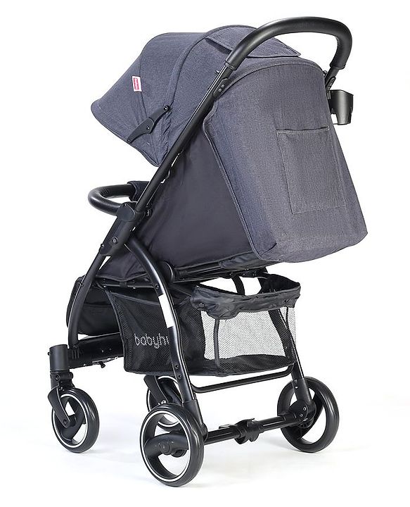 Babyhug Imperial Stroller With Foot Cover And Mosquito Net - Dark Grey| Reclining Backrest| Linked Rear Wheel Brake| Swivel Wheels with Lock| Storage Basket| Compact Fold| Adjustable Canopy