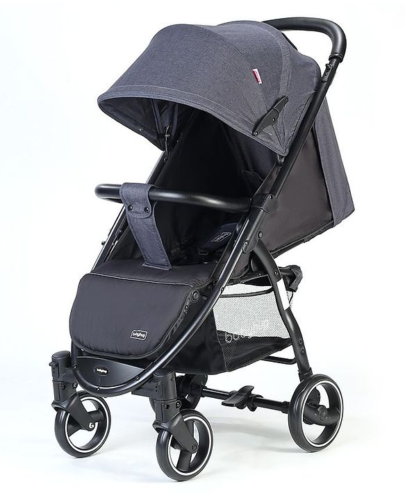 Babyhug Imperial Stroller With Foot Cover And Mosquito Net - Dark Grey| Reclining Backrest| Linked Rear Wheel Brake| Swivel Wheels with Lock| Storage Basket| Compact Fold| Adjustable Canopy