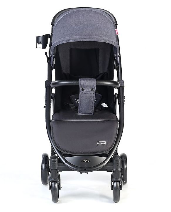 Babyhug Imperial Stroller With Foot Cover And Mosquito Net - Dark Grey| Reclining Backrest| Linked Rear Wheel Brake| Swivel Wheels with Lock| Storage Basket| Compact Fold| Adjustable Canopy