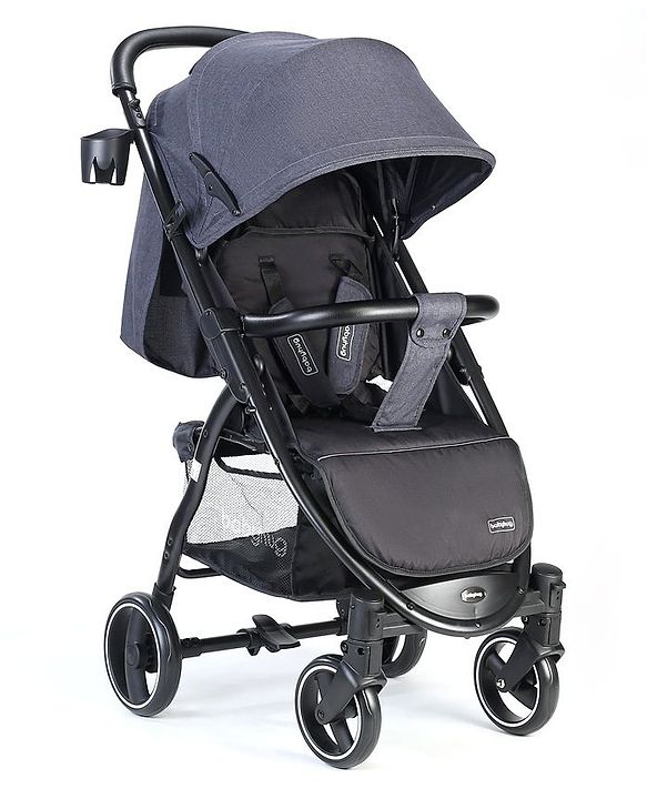 Babyhug Imperial Stroller With Foot Cover And Mosquito Net - Dark Grey| Reclining Backrest| Linked Rear Wheel Brake| Swivel Wheels with Lock| Storage Basket| Compact Fold| Adjustable Canopy