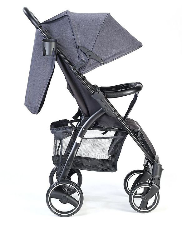 Babyhug Imperial Stroller With Foot Cover And Mosquito Net - Dark Grey| Reclining Backrest| Linked Rear Wheel Brake| Swivel Wheels with Lock| Storage Basket| Compact Fold| Adjustable Canopy