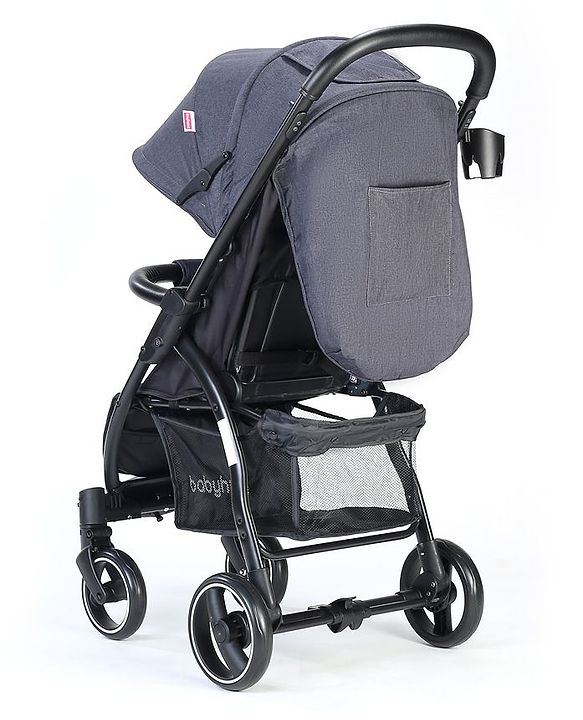 Babyhug Imperial Stroller With Foot Cover And Mosquito Net - Dark Grey| Reclining Backrest| Linked Rear Wheel Brake| Swivel Wheels with Lock| Storage Basket| Compact Fold| Adjustable Canopy