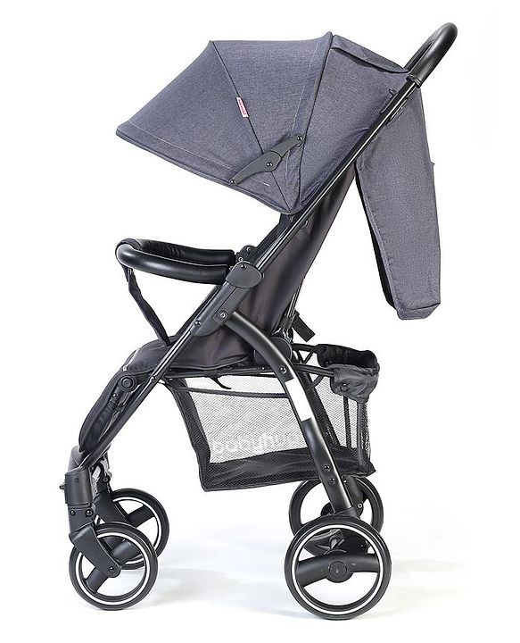 Babyhug Imperial Stroller With Foot Cover And Mosquito Net - Dark Grey| Reclining Backrest| Linked Rear Wheel Brake| Swivel Wheels with Lock| Storage Basket| Compact Fold| Adjustable Canopy