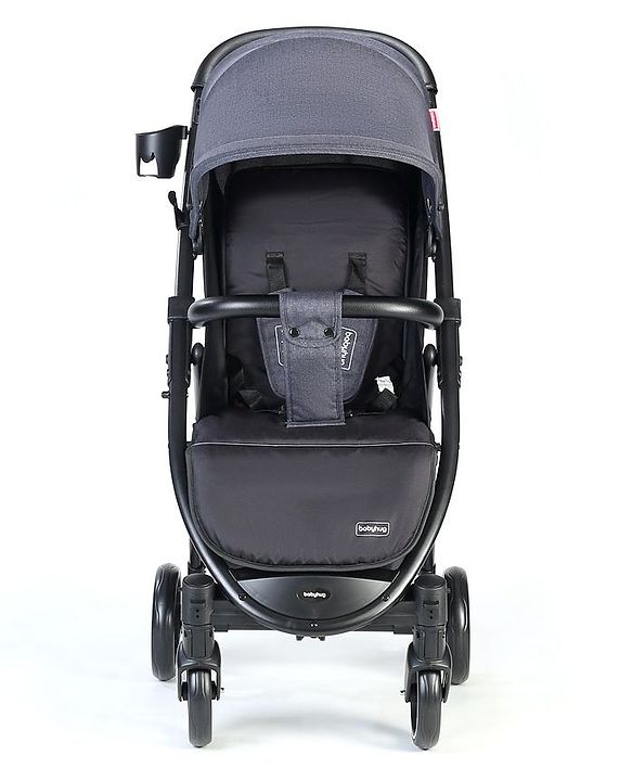 Babyhug Imperial Stroller With Foot Cover And Mosquito Net - Dark Grey| Reclining Backrest| Linked Rear Wheel Brake| Swivel Wheels with Lock| Storage Basket| Compact Fold| Adjustable Canopy