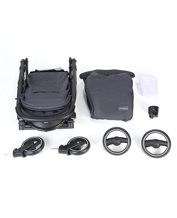Babyhug Imperial Stroller With Foot Cover And Mosquito Net - Dark Grey| Reclining Backrest| Linked Rear Wheel Brake| Swivel Wheels with Lock| Storage Basket| Compact Fold| Adjustable Canopy